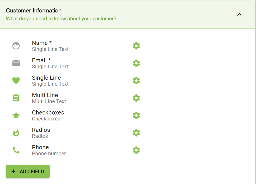 List of all the available custom fields.