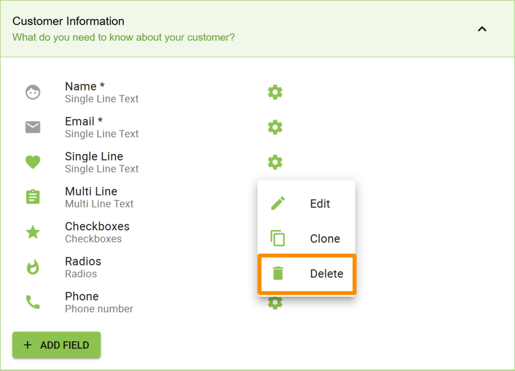 Delete Custom Fields via the sidebar option. 