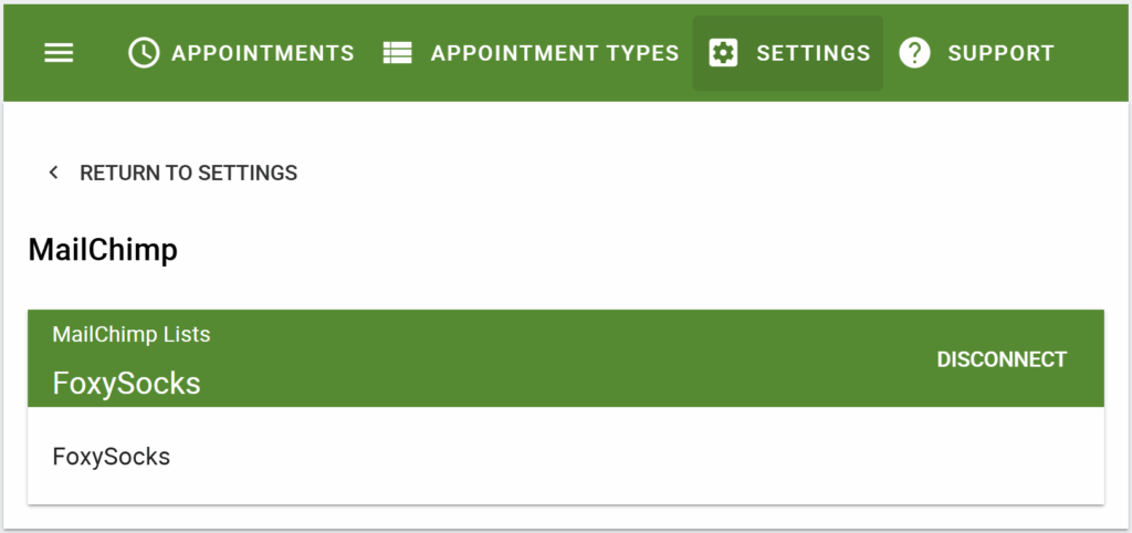 Connected MailChimp Account