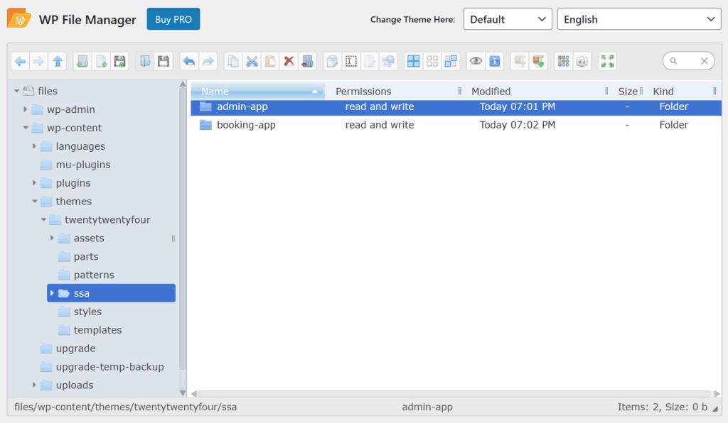 Select a folder to edit either booking or the admin app