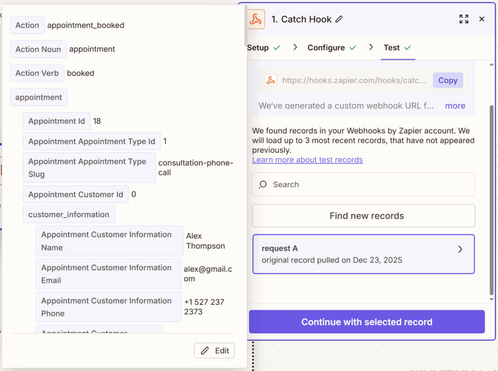 Screenshot depicting the Request from the webhook.