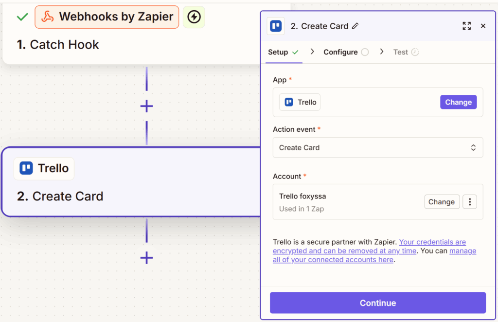 Setting up the action within Zapier!