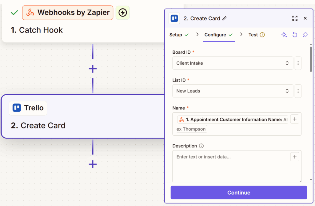 Mapping fields within Zapier for action set up