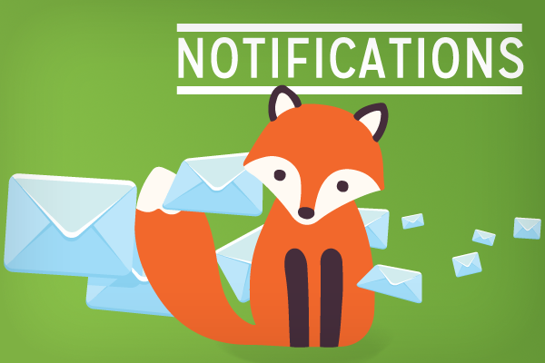 Notificiations showig foxy with flying envelopes