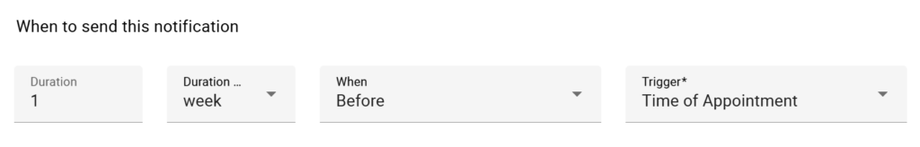 Setting up a reminder 1 day before the time of the appointment in the notification editor