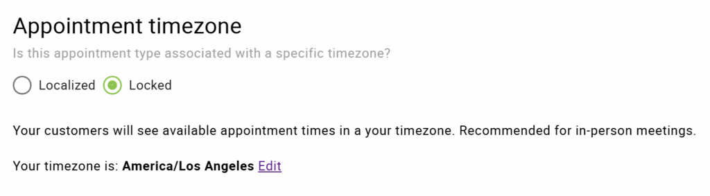 Locked timezone in Scheduling Options of Appointment Type Settings