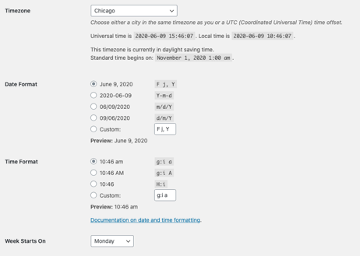 WordPress timezone settings