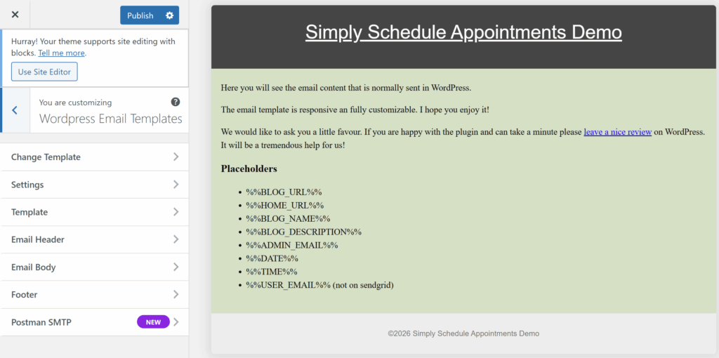 Customized Email Templates Example using Simply Schedule Appointments