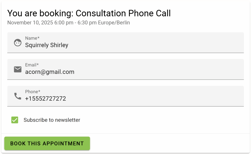 Filled Booking Details