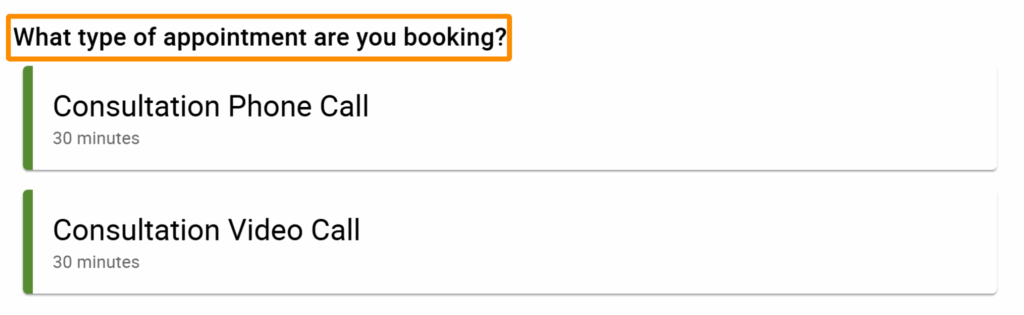 Screenshot depicting the header that the CSS will modify. Hide the booking calendar's header above appointment types.