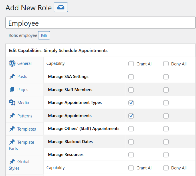 Member's plugin permissions for the SSA plugin. 