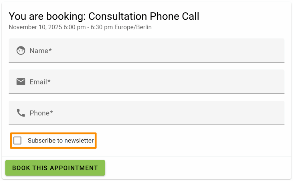 Opt-in for adding a new contact to the audience list
