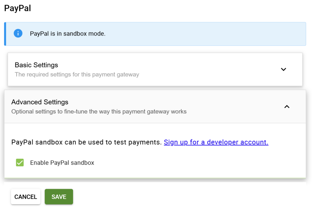 PayPal Sandbox mode is activated once you enable it from the SSA Payment settings.