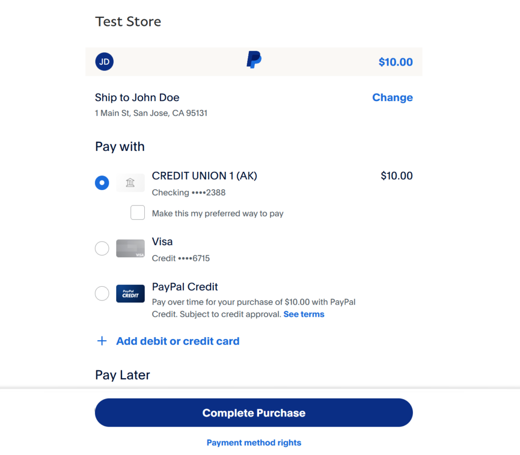 PayPal payment methods to pay with for SSA appointments.