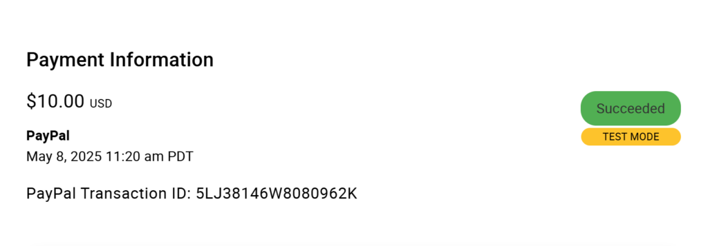 Viewing the test appointment details page and seeing the transaction labeled as successful