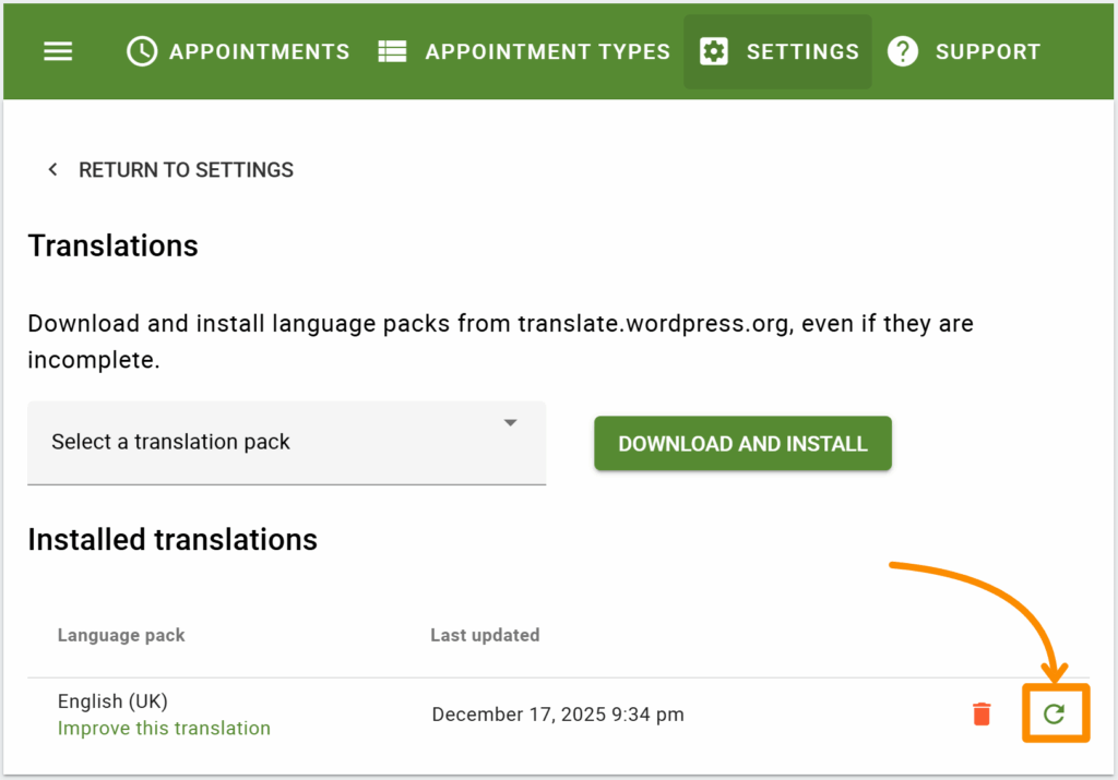 The option to refresh the language pack from within the SSA Language settings.