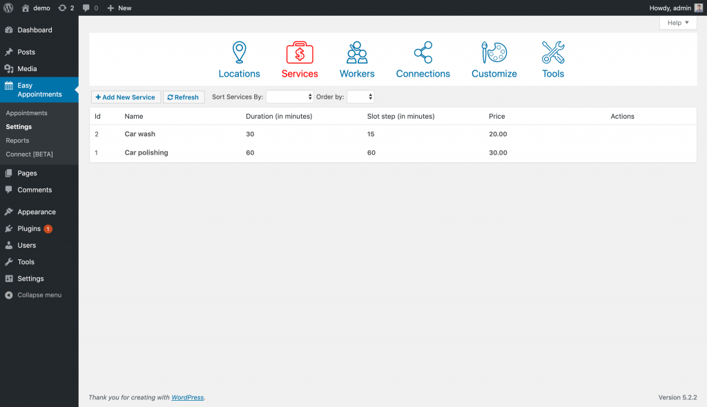 The Easy Appointments WordPress Settings screen