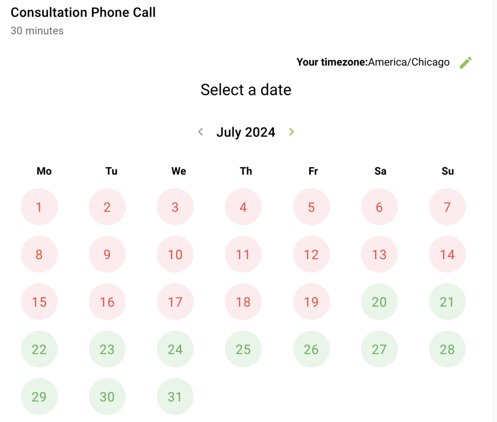 Weekly date colors and format example
