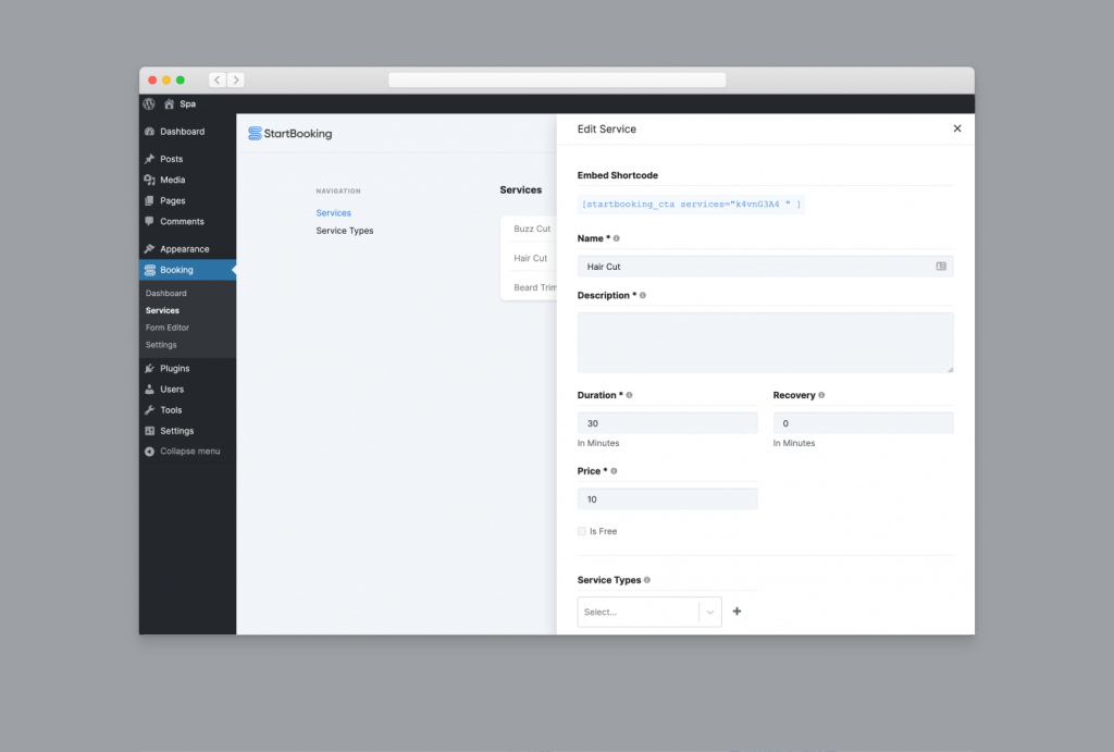 The Start Booking WordPress Settings
