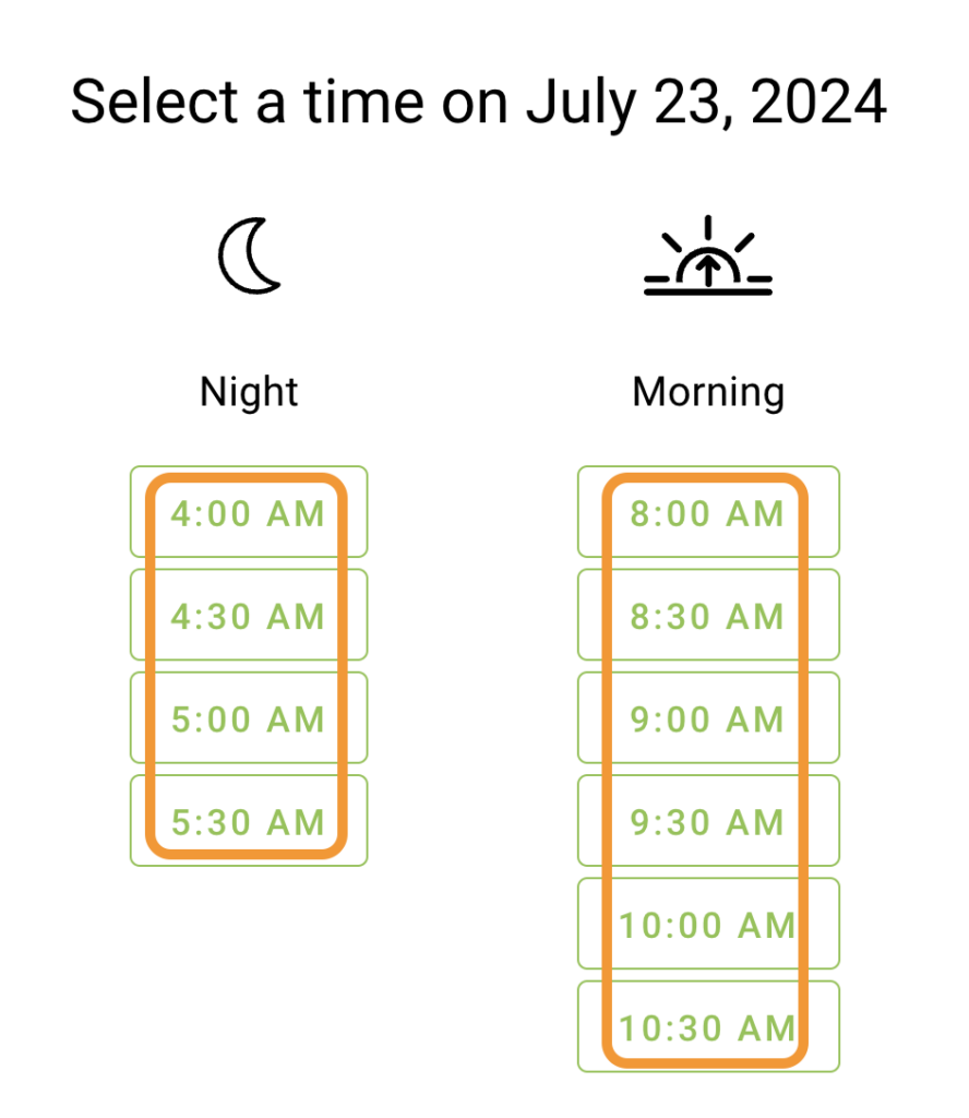 Format and colors for time slots are highlighted.