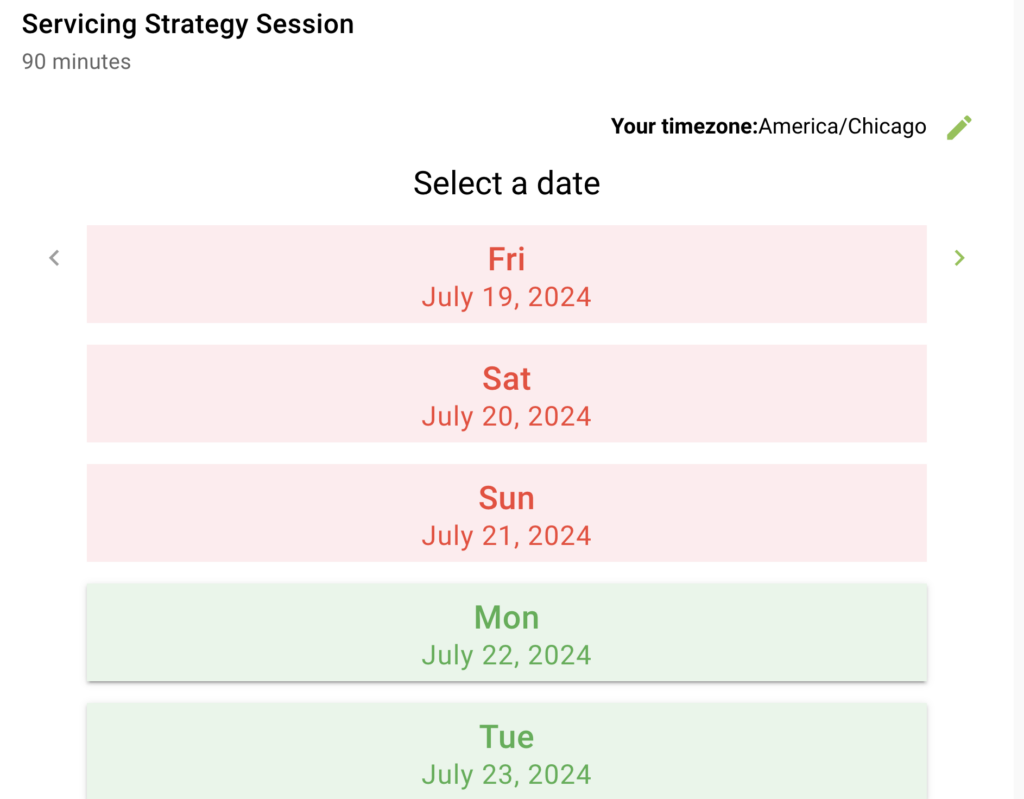 Weekly date colors and format example