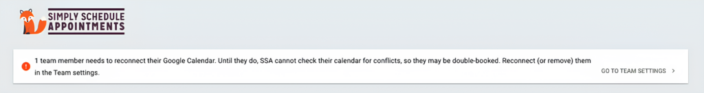 Error message showing the number of disconnected team members