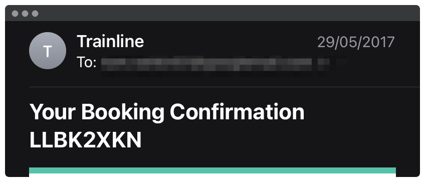A booking confirmation subject line.