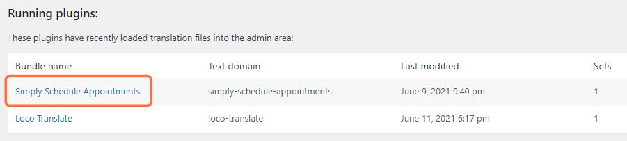 Screenshot depicting the plugins to be translated in order to change text.