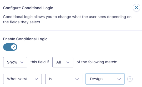 Setting the conditional logic to display the appointment field upon Design.