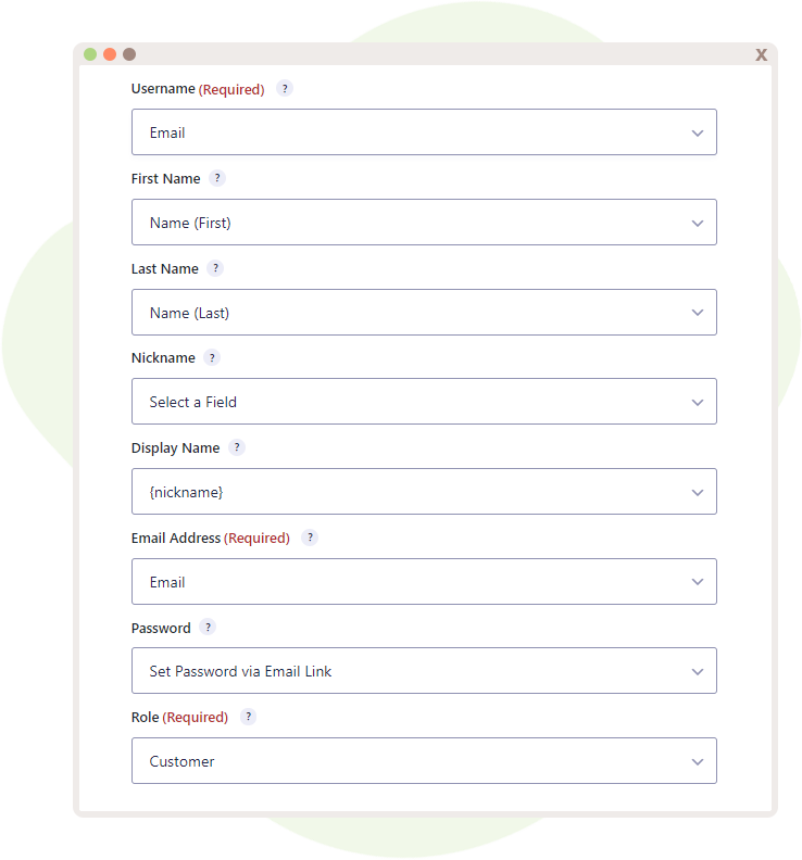 Properties being mapped to certain Fields for User Registration