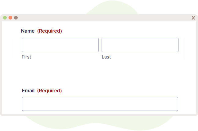 Form displaying Name and Email fields, necessary for SSA to function