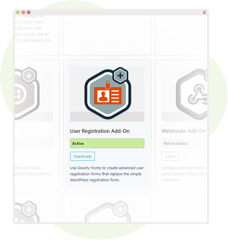 User Registration AddOn activated