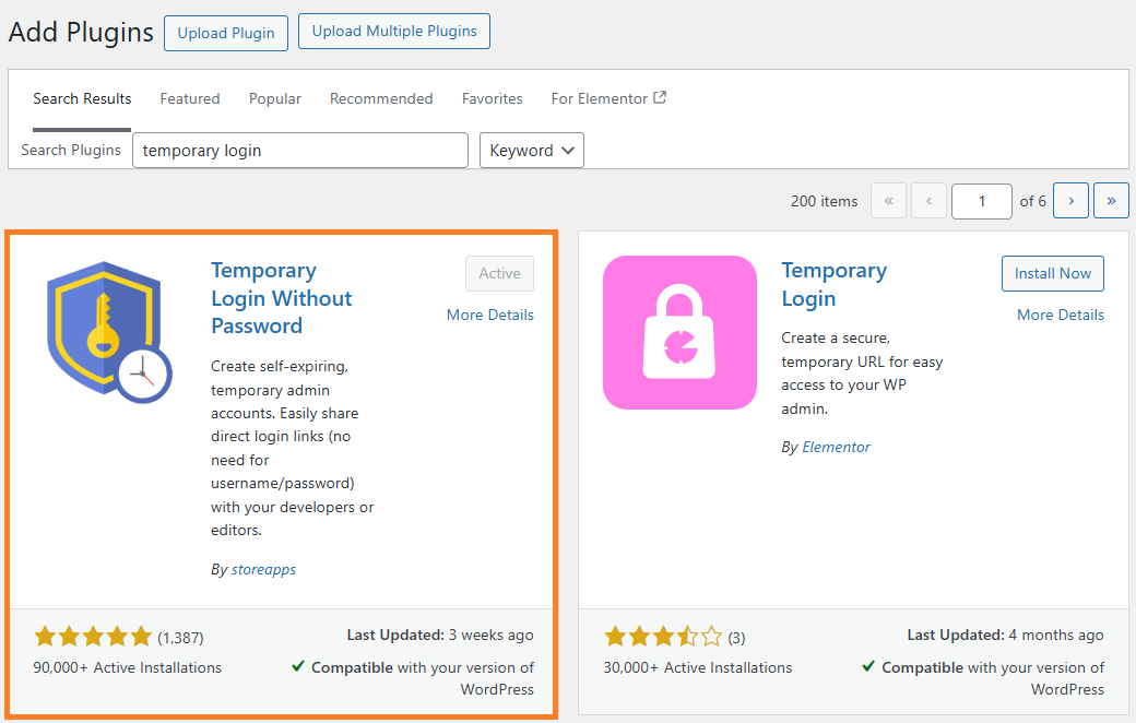 Temporary login without password plugin.