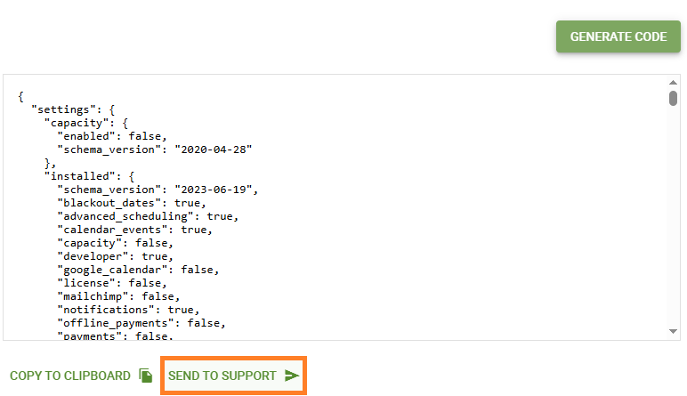 Send to Support export code.