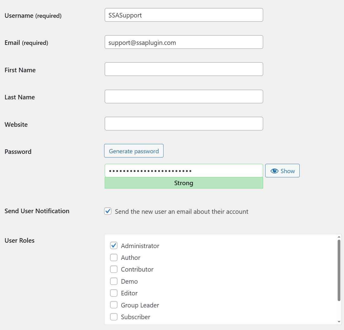 Login information for temporary user admin.