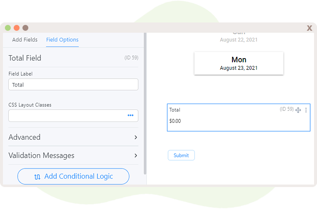 Add Total field to the form to calculate the cost of the appointment booking.