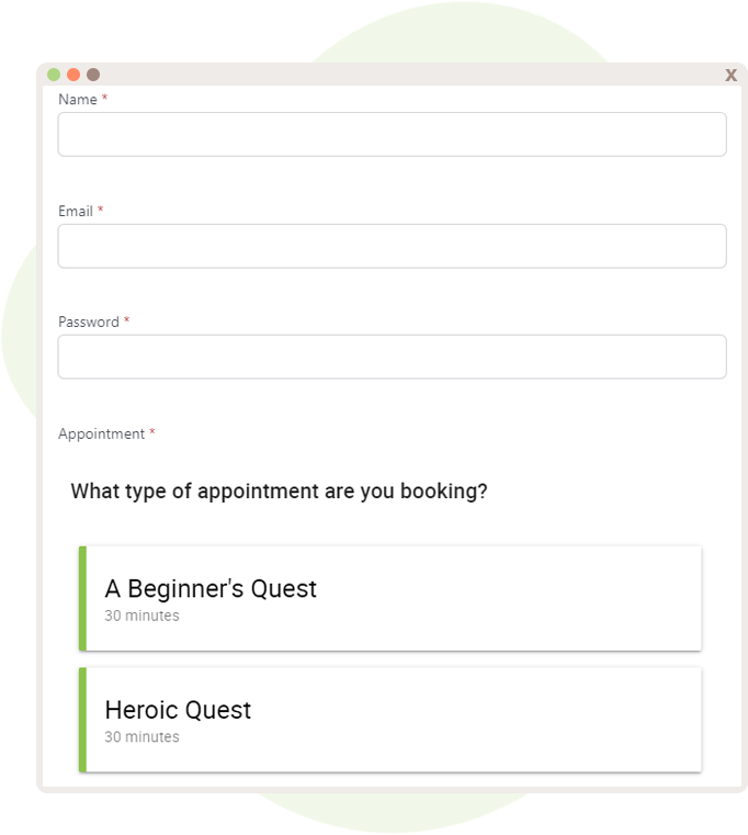 Creating a User Registration Form with the Name, Email, Password, and Appointment fields.