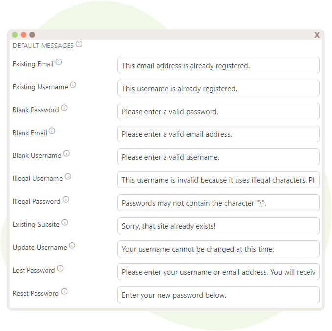 Default Messages within User Registration addon