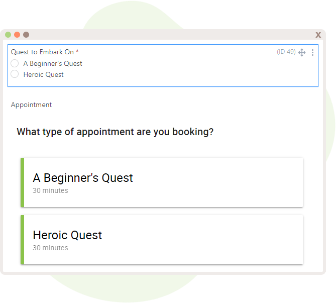 Radio buttons added into the form along with the Appointment field below