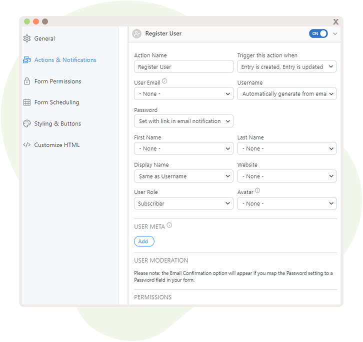 User Registration Actions & Notifications