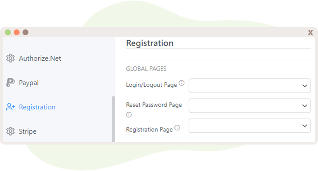 User Registration Options that include special nifty pages.