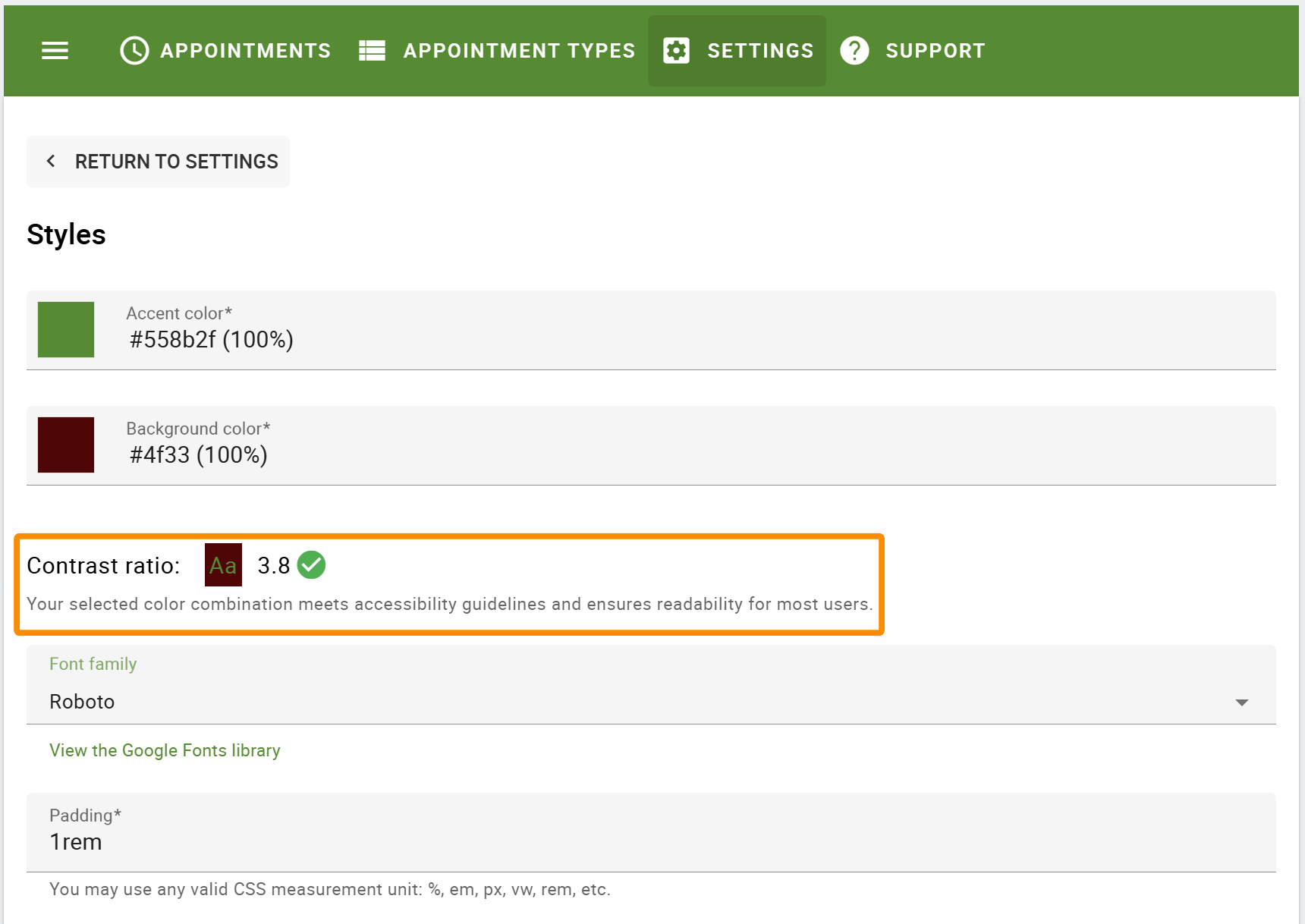 Constrast Ratio settings accessible via SSA Style settings that tells the contrast ratio between your accent and background colors. 