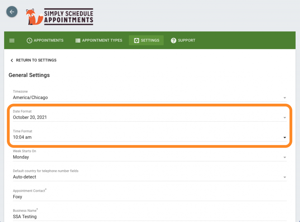 Screenshot depicting how to change the date and time format.