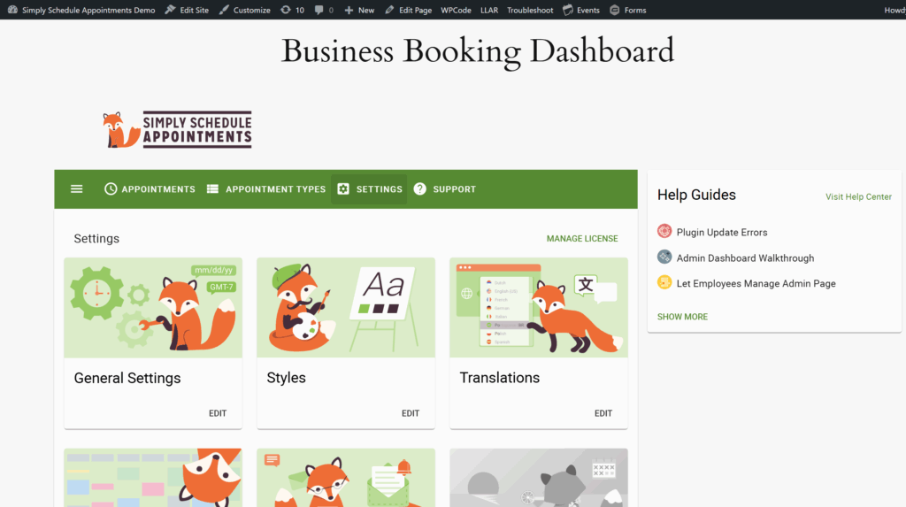 The SSA Admin Dashboard embedded on a Wordpress page