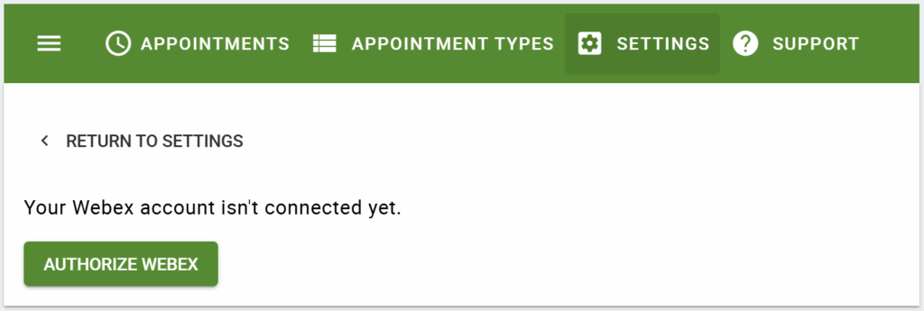 Authorize WEBEX button