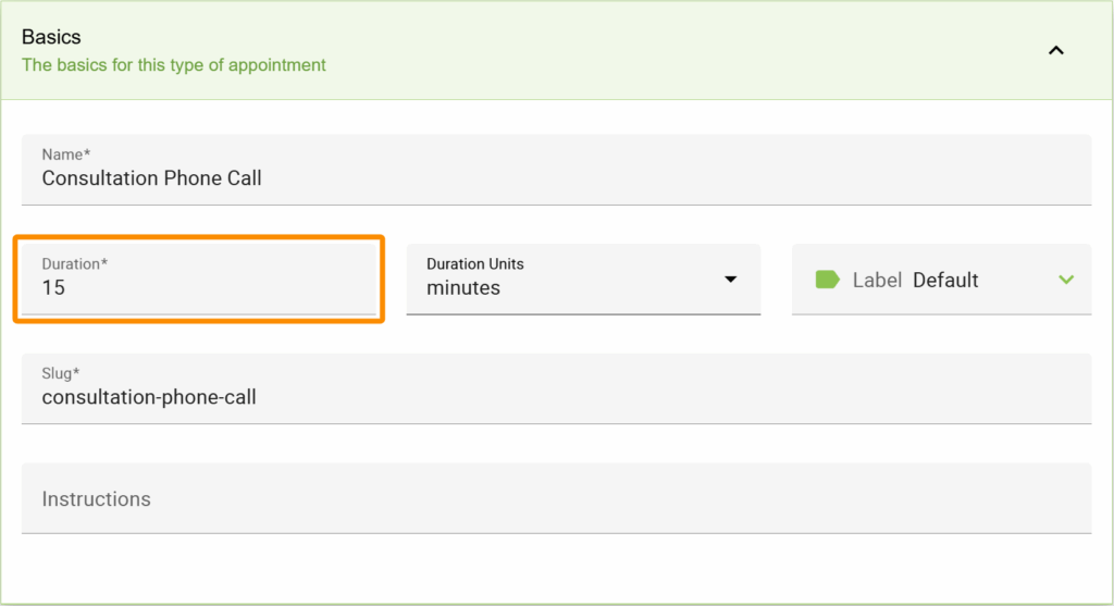 Basic Settings overview with Duration section outlined