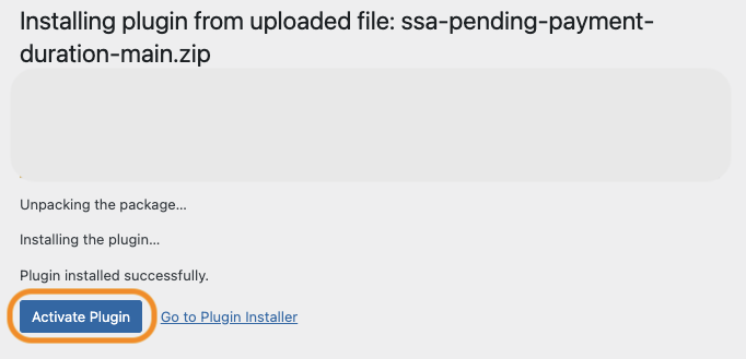 Plugin installation complete, activate plugin outlined