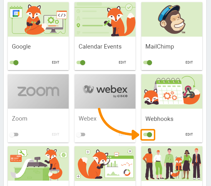 Webhook feature Toggle button