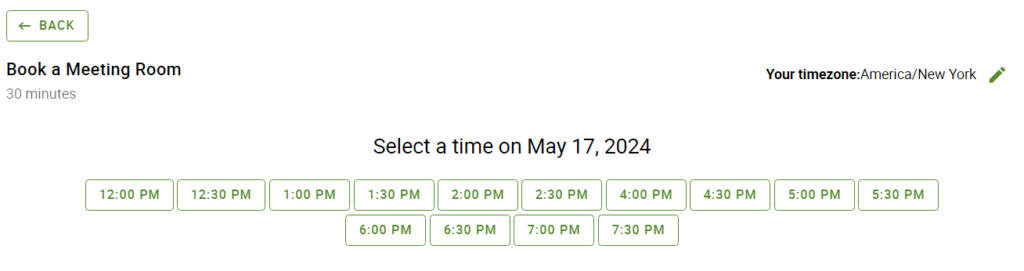 Single time slots displayed in a row
