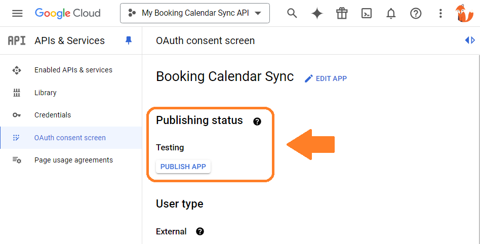 Publishing Status for the Booking Calendar app.
